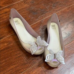 Mini Melissa Women's Flats with Butterfly Accent - Lavender/silver